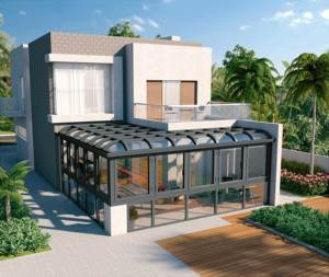 Villa moderne <span class=keywords><strong>sur</strong></span> pied et au design moderne, véranda en verre pour maison <span class=keywords><strong>extérieure</strong></span>, véranda quatre saisons en aluminium avec toit en triangle en verre trempé - Product Image 1