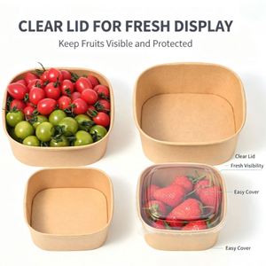 Tazón Cuadrado Desechable de Papel Kraft Ecológico, Biodegradable, Apto para Microondas, Contenedor de Alimentos para Llevar con Tapa, para Restaurantes y Campamentos - Product Image 2