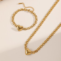 Ensemble collier et bracelet en forme de cœur doré pour femmes, bijoux en acier inoxydable, luxe léger