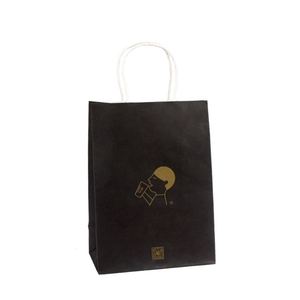 Manufactures Reusable Takeway Square Bottom Tropical Handles <b>Coffee</b> Burger Lunch Carry Black Gift Paper Bags - Product Image 2