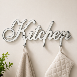 Modern Metal <b>Kitchen</b> Wall <b>Hooks</b> “Kitchen” Word Design Decorative Hanging Rack for Towels & Utensils for Export Price - Product Image 1