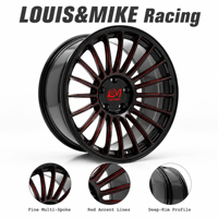 Nouvelle jante en alliage d'aluminium forgé 20 rayons noir piano avec accent rouge LOUIS&MIKE 18-22 pouces 5x114.3 Rétrofit/Amélioration