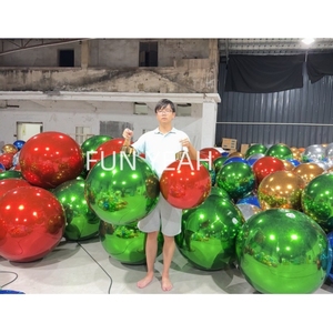 Đồ trang trí Giáng sinh mới, quả cầu Giáng sinh lớn phản chiếu sáng bóng, bơm hơi, có nắp vàng để trang trí - Product Image 1