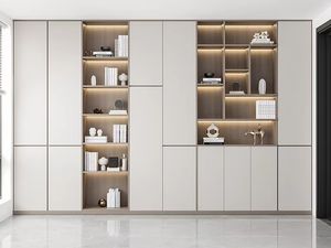 Armoire moderne <span class=keywords><strong>en</strong></span> <span class=keywords><strong>bois</strong></span> blanc avec portes coulissantes <span class=keywords><strong>en</strong></span> verre, éclairage LED et étagères ouvertes pour chambre à coucher - Product Image 2