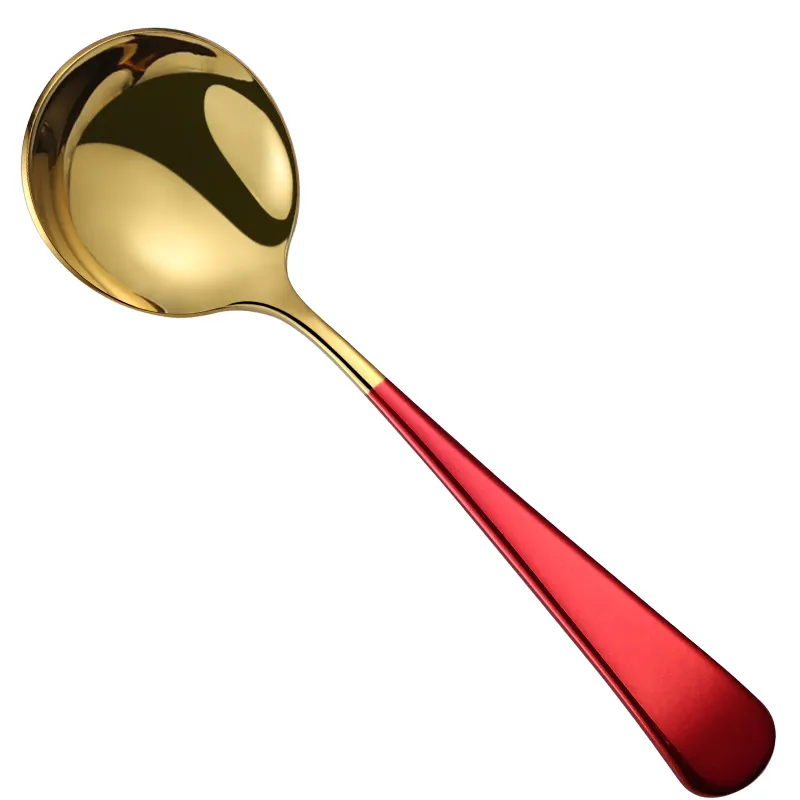 Food Grade Korean Round Stainless Steel Spoon, Color Handle Gold Spoon for Soup