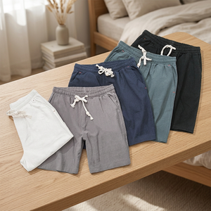 Nouveaux shorts cargo d'été à taille élastique, amples, décontractés, confortables, en coton et lin, pour hommes, couleur unie, respirants, style streetwear - Product Image 3