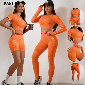 PASUXI Custom LOGO Women Gym Fitness Sets Activewear Outfits Workout Clothing Sports Bra Short Top Leggings Seamless Yoga Set