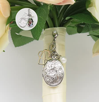 Nouveau pendentif cœur avec breloques, médaillon bouquet de Chine, pendentif de mariage commémoratif pour mariée avec breloque photo et souvenir