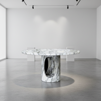 Ensemble de table à manger ronde moderne en marbre blanc Arabescato Coccoha avec chaises 4 et 6 places pour meubles de salle à manger