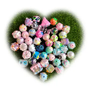 Trendy New Hand Painting Oil Drop Floral Round Heart Cube Beads For Necklace Bracelet Bubblegum AB Pearl Acrylic Beading DIY