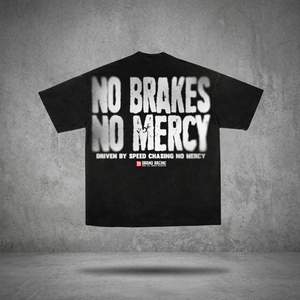 T-shirt noir à manches courtes pour homme, col roulé imprimé « No Brakes No Mercy », coupe ajustée, 100 % coton tricoté - Product Image 6