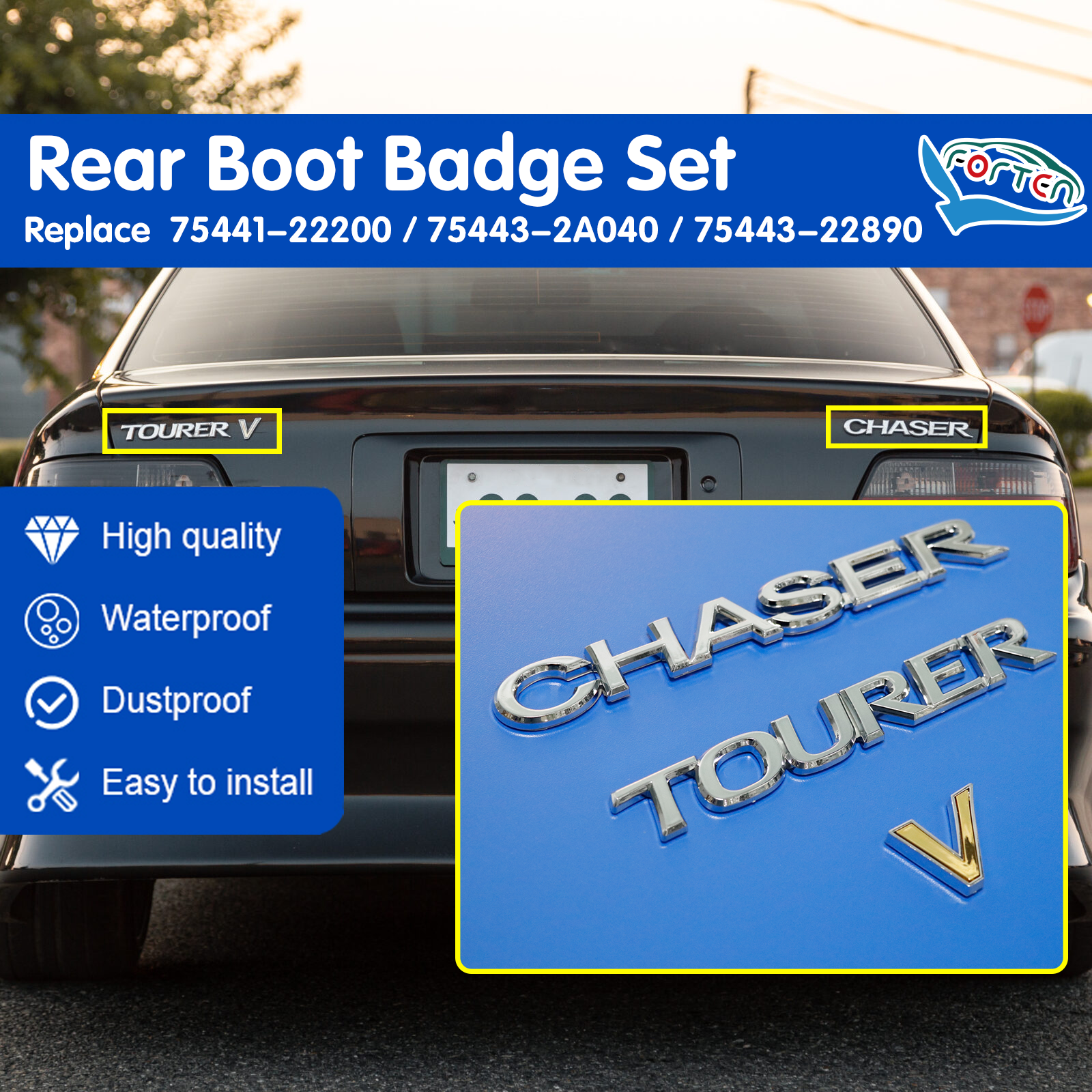 3PCS Rear Boot Trunk Badge Emblem Set Chaser Car Emblem Badge for