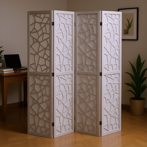 Divisor de Habitaciones de Madera de 4 Paneles, 66.9 Pulgadas, Biombo Plegable, Diseño Abstracto Moderno, Separador Decorativo Portátil para Interiores - Product Image 2