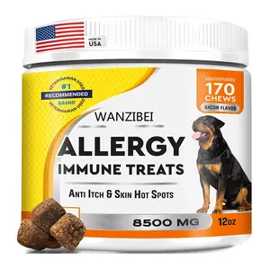 Sollievo dalle allergie mastica per cani e supporto immunitario con fuco, colostro e polline d'api-per allergie stagionali + Anti prurito