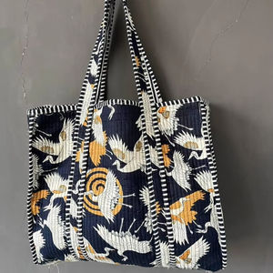 Bolsa de Mano Acolchada de Algodón con Estampado Étnico, Reutilizable, con Asas Resistentes, para Viajes, Compras, Uso Diario - Product Image 1