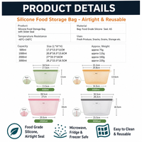 Herbruikbare siliconen voedselzakjes met eigen logo, lekvrij, vaatwasserbestendig, voor maaltijdvoorbereiding, moedermelk, fruit, groenten, 4-pack, OEM ODM