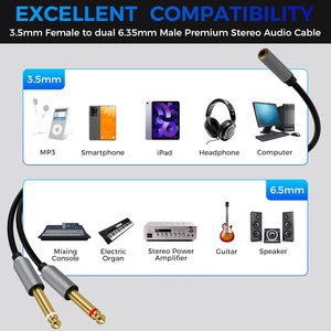 3.5mm nữ để tăng gấp đôi 6.5mm TRS cáp AUX Adapter Cáp âm thanh 6.5 jack để stereo 3.5 jack cho Mixer khuếch đại Loa - Product Image 4