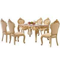 Table à manger européenne de luxe, table à manger rectangulaire, table en chêne sculpté, plateau en marbre, table à manger carrée haut de gamme, ensemble de chaises