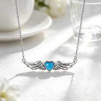 Collier en argent sterling 925 avec pendentif en forme d'aile d'ange et de cœur en turquoise bleu, bijoux Moyu