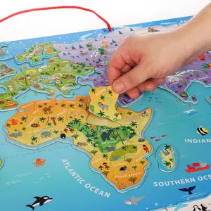 批发教育玩具木制磁铁世界地图拼图儿童