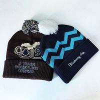 Bonnet d'hiver en tricot personnalisé avec logo, bonnet jacquard à pompon avec texte brodé
