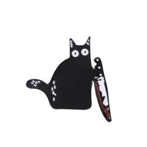 Özel Metal boyalı siyah bıçak kediler şekilli emaye pin rozeti yaka pin hediyeler sevgililer günü için 2024