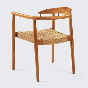 Silla de Comedor de Exterior Minimalista de Lujo, Madera de Teca Natural con Ratán de Cuerda - <span class=keywords><strong>Lera</strong></span> - Product Image 3