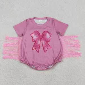 SR3187 RTS Infant Baby pink bows tassel <b>Kids</b> Wholesale Romper short Sleeve Jumpsuit boy <b>Bubble</b> - Product Image 1
