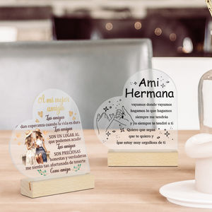 Citas inspiradoras en español, letrero acrílico, mesa acrílica de amor y familia con base de madera para Hermanas, decoración del hogar - Product Image 1