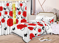 Ensemble de literie OEM en microfibre 6 pièces avec jupe de lit, rideaux en polyester, tapis assorti et draps