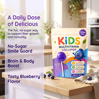 Vitahall Kids Multivitamines en Sucettes Sans Sucre Saveur Myrtille, Vitamine C Oméga 3 B12 pour le Soutien Immunitaire, Cérébral et Énergétique 300g