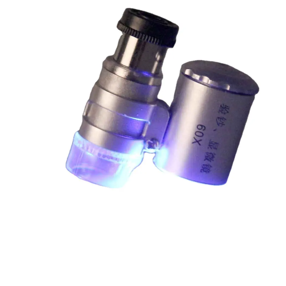 新しいミニ60X顕微鏡LEDジュエリールーペUV通貨検出器ポータブル拡大鏡拡大鏡レンズLEDライト付き