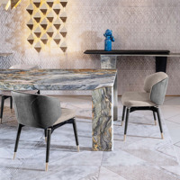 Table à manger moderne en marbre et acier inoxydable, 6 places, 8 chaises, pliable, extensible, pour hôtel, mobilier de salle à manger