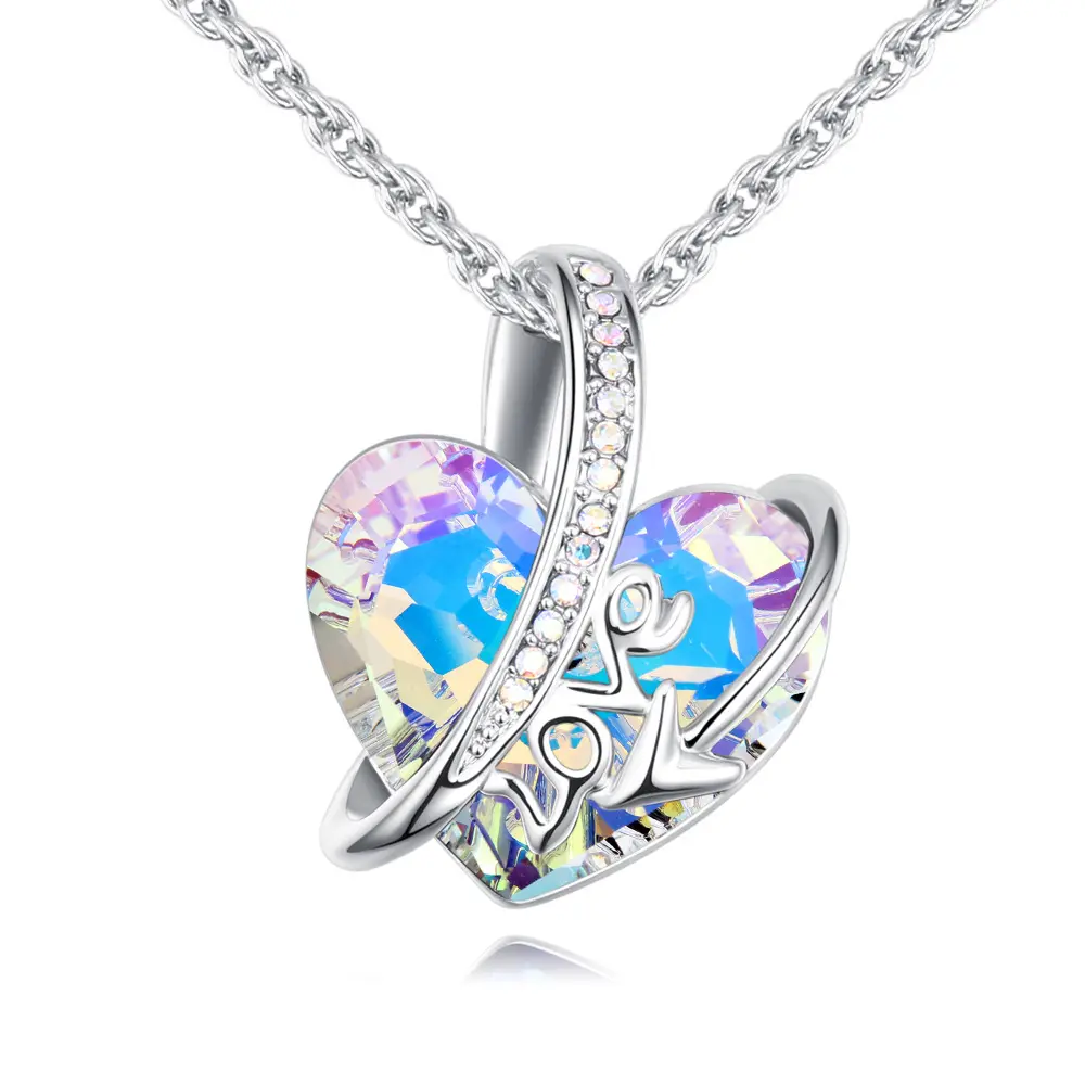 Kalung Huruf Cinta Perhiasan untuk Hari Valentine Pacar Jimat Hati Paduan Kalung Wanita Liontin Kristal Grosir