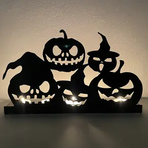 Halloween bí ngô xác ướp bộ xương kim loại sắt thủ công mỹ nghệ khí quyển sáng trang trí đạo cụ nến đứng chủ