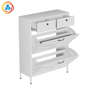 Meuble à chaussures moderne en fer blanc, montage facile, 4 tiroirs basculants, 3 tiroirs supérieurs, fin et autoportant, pour entrée - Product Image 3