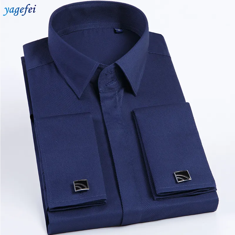 Factory wholesale best quality business men 100% cotton navy blue twill french cuff dress fancy shirt