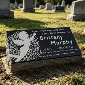 Custom Flat Granite <strong>Memorial</strong> <strong>Plaque</strong> with Angel Design - Weatherproof Grave Marker <strong>for</strong> Cemetery <strong>Garden</strong> Desert Snow - Product Image 1