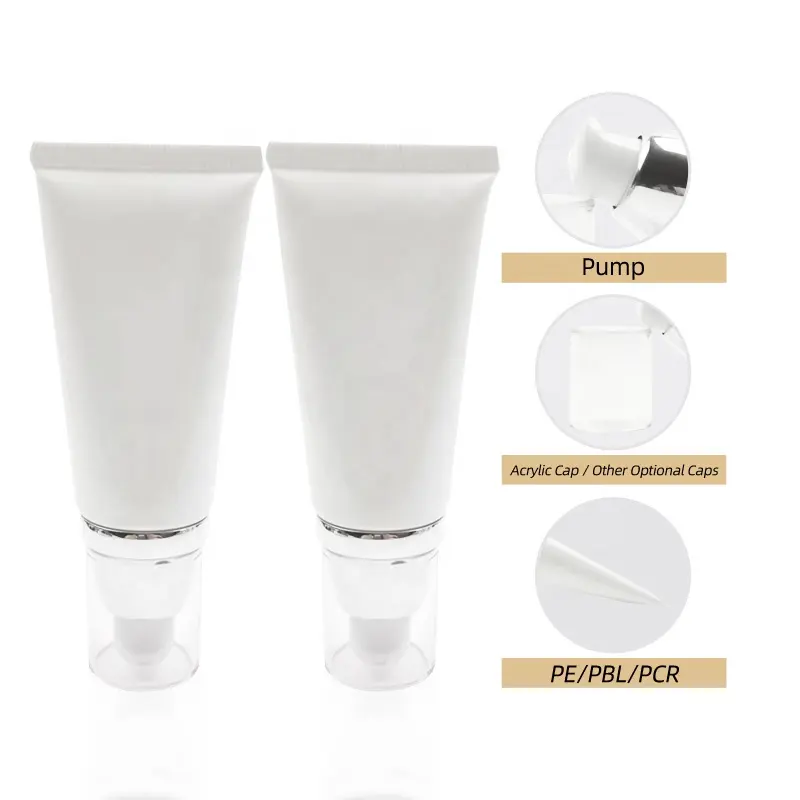 Tubo de plástico para cosméticos, bomba sin aire para crema de ojos BB, 50 ml, 60 ml, 30 ml