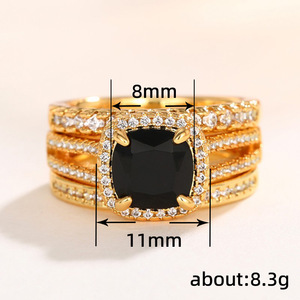 Ensemble de trois bagues carrées vintage pour hommes et femmes, bijoux de mode luxueux et tendance - Product Image 5