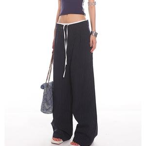 Pantalones de mujer de diseño exclusivo con doble cintura, a rayas, al por mayor, adelgazantes, de pierna ancha, bordados, transpirables, antiarrugas y sostenibles. - Product Image 2