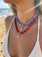 Collier en pierres précieuses bleues naturelles personnalisées, fermoir en acier inoxydable, chaîne d'extension réglable, charme en cristal, cadeau pour femmes