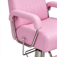 Fauteuil de Barbier Hydraulique Inclinable Rose Tendance en Cuir PU avec Appui-tête Amovible et Hauteur Réglable pour Salon de Coiffure