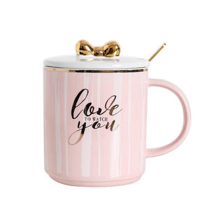 Taza de Porcelana Personalizada al por Mayor de 14 oz con Borde Dorado y Lazo Bonito, Taza de Cerámica Ecológica con Cuchara para el Regreso a Clases - Product Image 6
