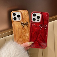Luxueux Rouge Brun Paillettes Goutte À Goutte Colle Téléphone étui pour iphone 16 Pro Max 15 13 14 12 11 16 Plus Élégant Fille Couverture Arrière Shell