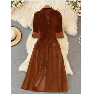 Fransız Vintage Tek Göğüslü Kadife Hırka Elbise Uzun Maksi Sonbahar Kış Modası Düz Desen Tek Beden İlkbahar Sonbahar İçin Uygun - Product Image 1