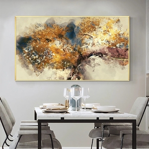 Modern Home Decor alberi marroni strutturati astratti con foglie gialle <span class=keywords><strong>pittura</strong></span> a olio dipinta a mano su tela - Product Image 5