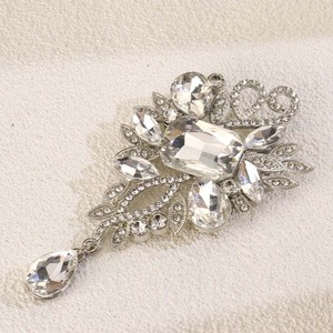 European Style Alloy Flower Brooch Rhinestone Teardrop Women's <b>Wedding</b> <b>Accessory</b> Silver White - Product Image 1