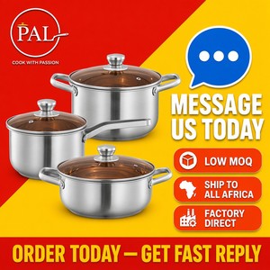 Ensemble de casseroles PAL Classic en acier inoxydable 3 pièces, revêtement antiadhésif en céramique, couvercles en verre, compatible gaz et induction, durable, facile à nettoyer - Product Image 6