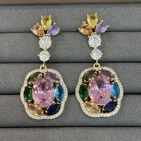 TIANSHE Bijoux de luxe euro-américains, bracelet, boucles d'oreilles et bague colorés exquis, ensemble de 3 pièces pour accessoires de mariage